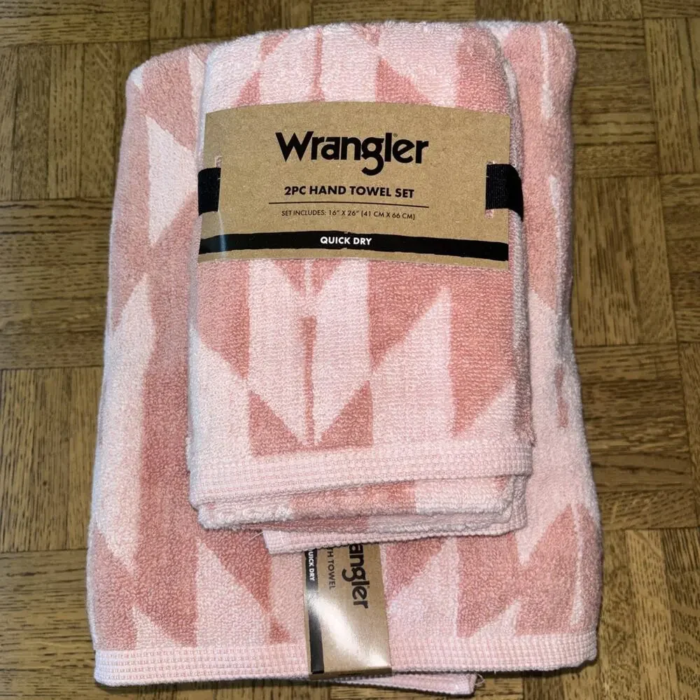 Wrangler Southwest Diamond Pink Aztec Western Cowboy 2 Bath & 2 Hand Towel New